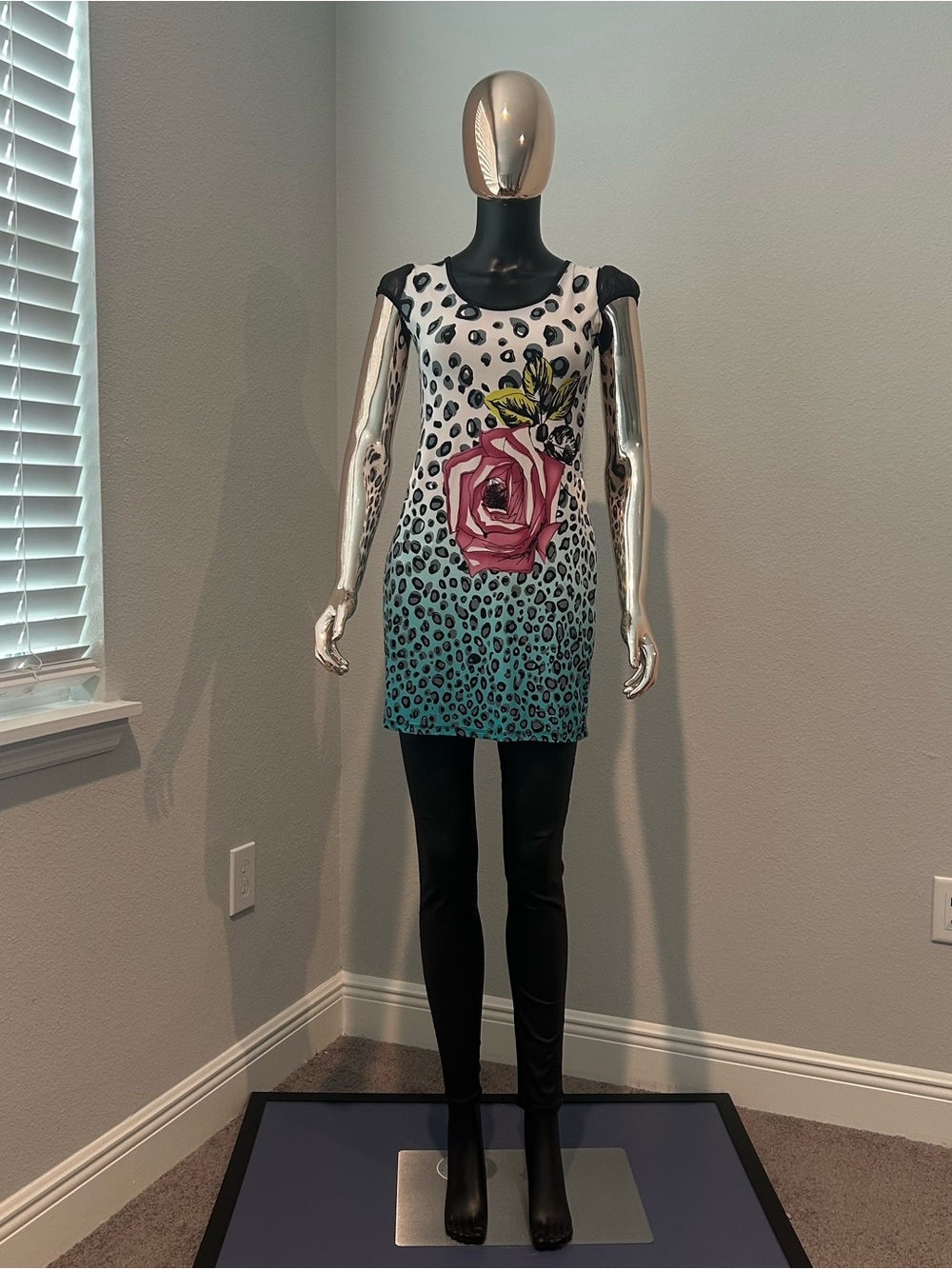Floral & Leopard Print Tunic with Rose Motif